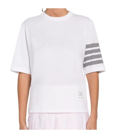 Thom Browne Short Sleeve T-shirt W/ 4 Bar Stripe In White