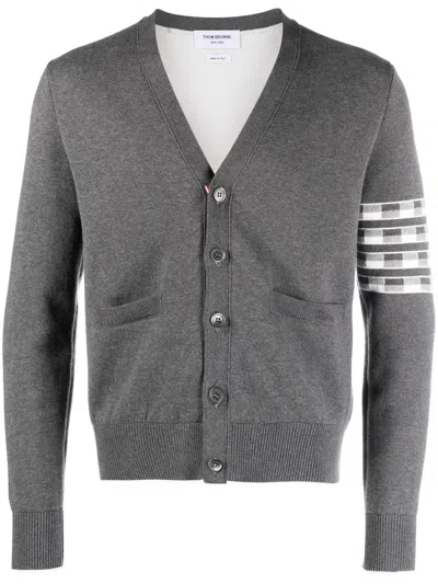 Thom Browne Hector 4-bar V-neck Cardigan In Grey