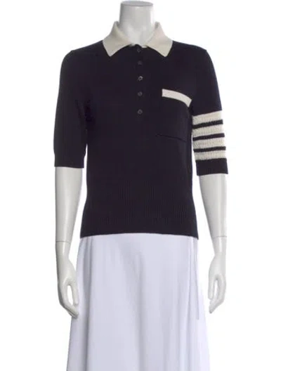 Pre-owned Thom Browne Hector 4-bar Striped Short Sleeve Polo In Blue