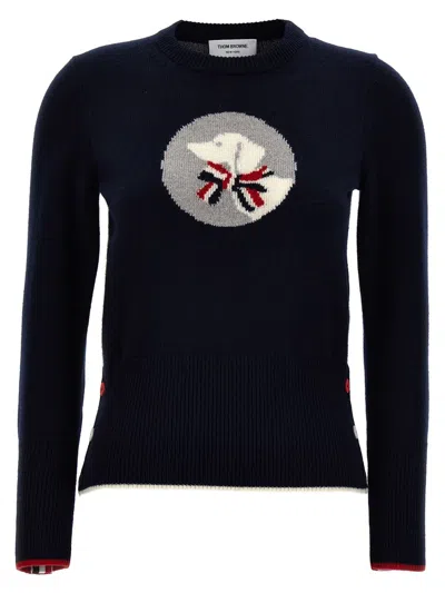 Thom Browne Classic Crew Neck Sweater With Playful Graphic In Black