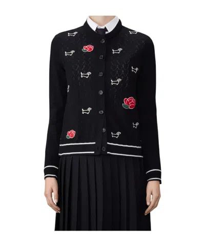 THOM BROWNE THOM BROWNE HECTOR ROSE EMBROIDERED BUTTONED CARDIGAN