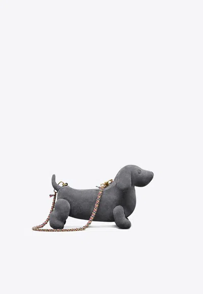 Thom Browne Hector Baguette Suede Shoulder Bag In Gray