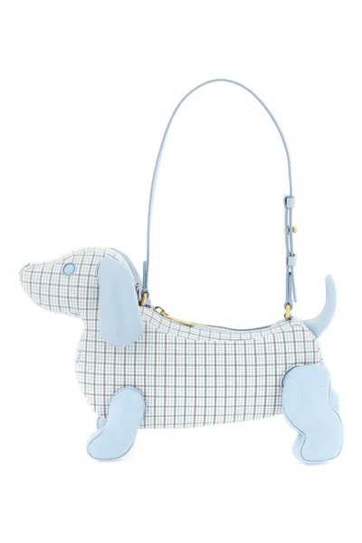 Thom Browne Hector Check-pattern Zipped Handbag In White/blue