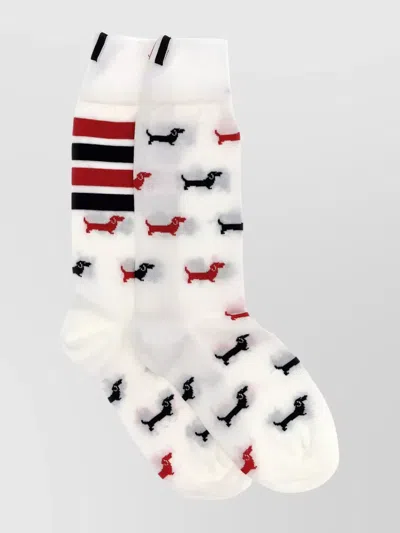 THOM BROWNE 'HECTOR' DOG PATTERN STRIPED MID-CALF SOCKS