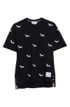 Thom Browne Hector Embroidered Cotton Piqué T-shirt In Navy