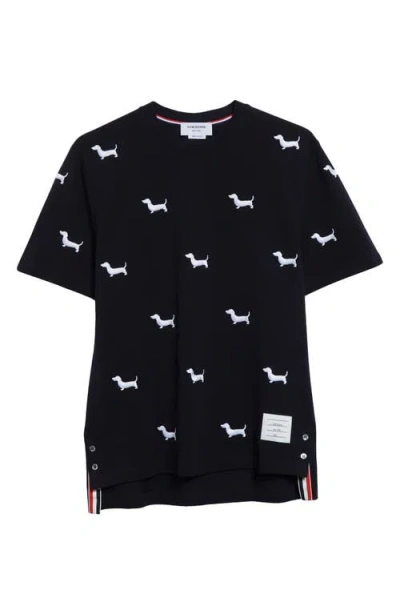 Thom Browne Hector Embroidered Cotton Piqué T-shirt In Navy
