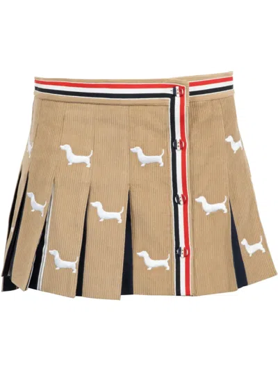 THOM BROWNE HECTOR-EMBROIDERY CORDUROY MINI SKIRT
