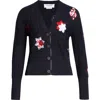 Thom Browne Wool Cardigan With Embroidered Flowers And Pockets In Navy