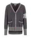 Thom Browne Thome Browne Hector Icon Intarsia V Neck Cardigan In Gray