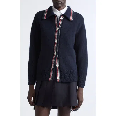 Thom Browne Hector Icon Intarsia Wool & Mohair Cardigan In Blue