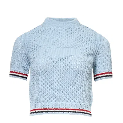 Thom Browne Hector Icon Pointelle Stitch Sweater In Blue