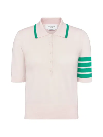 Thom Browne Hector Intarsia 4-bar Polo Top In Neutral