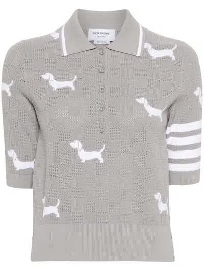 Thom Browne Hector Intarsia-knit Polo Shirt In Grey