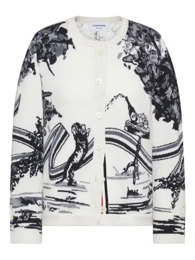 Thom Browne Hector Intarsia Toile Cardigan In White