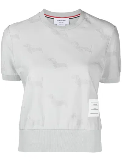 Thom Browne Hector Jacquard-terry T-shirt In 050 Pale Grey