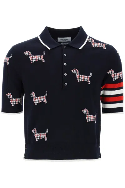 Thom Browne Hector Knitted Polo Shirt In Blu