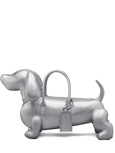 Thom Browne Hector Leather Tote Bag In Silver