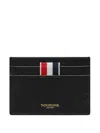 Thom Browne Textured Cowhide Leather Card Wallet With Iconic Striped Tab In Black