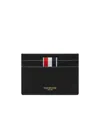Thom Browne Textured Cowhide Leather Card Wallet With Iconic Striped Tab In Red