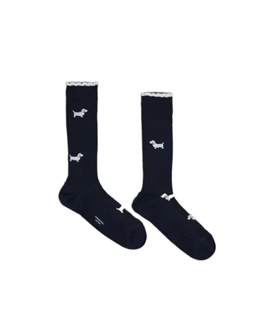 Thom Browne Hector-motif Scalloped-edge Socks In 415 Navy