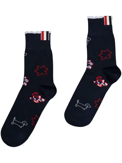 Thom Browne Hector-motif Socks In Blue