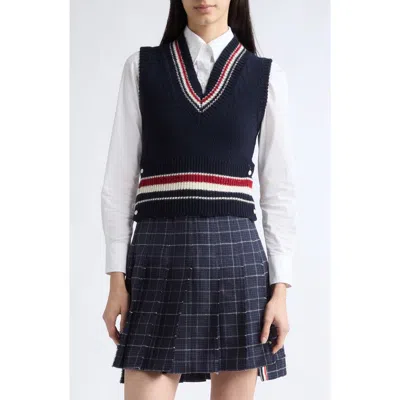 Thom Browne Hector Pointelle Intarsia V-neck Sweater Vest In Blue