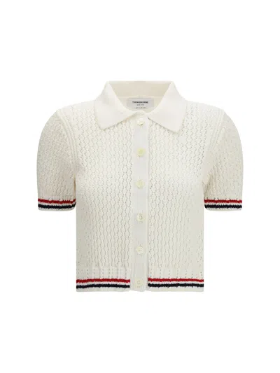 Thom Browne Hector Pointelle Short-sleeve Cardigan In White