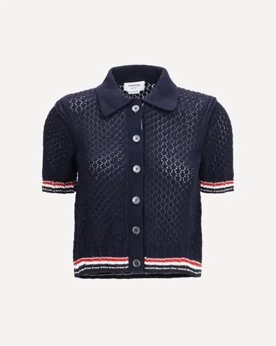 Thom Browne Hector Pointelle Short-sleeve Cardigan In Multi