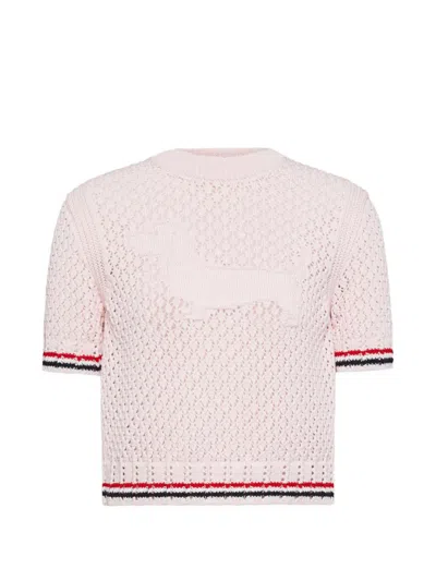 Thom Browne Hector Pointelle-stitch T-shirt In Pink