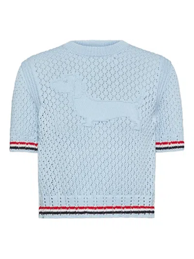 Thom Browne Hector Pointelle T-shirt In Blue