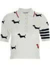 Thom Browne 'hector' Embroidered Polo Shirt In White