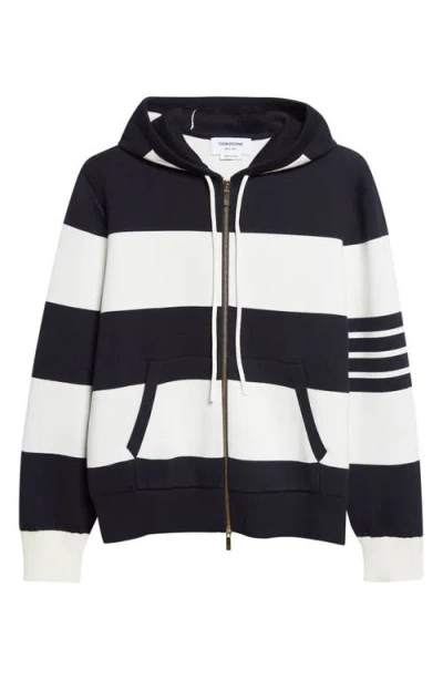 Thom Browne Hector Rugby Stripe Jacquard Zip Hoodie In Black