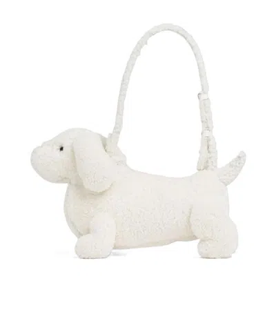 Thom Browne Hector Shearling Shoulder Bag In White
