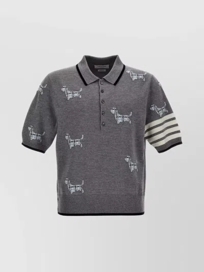Thom Browne 'hector' Striped Sleeve Polo Shirt In Gray