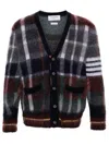 Thom Browne Cropped Mohair Cardigan With Bold Plaid Pattern In Blue