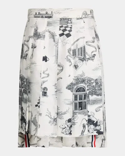 Thom Browne Hector Toile Pleated Silk Twill Mini Skirt In White