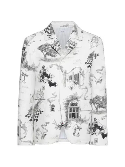 Thom Browne Hector Toile Print Cutaway Jacket In Gray