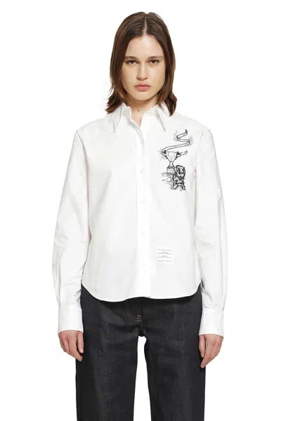Thom Browne Hector With Trophy Shirt In Cotton Poplin In White