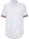 Thom Browne Rwb-edge Striped Short-sleeved Shirt In Grey