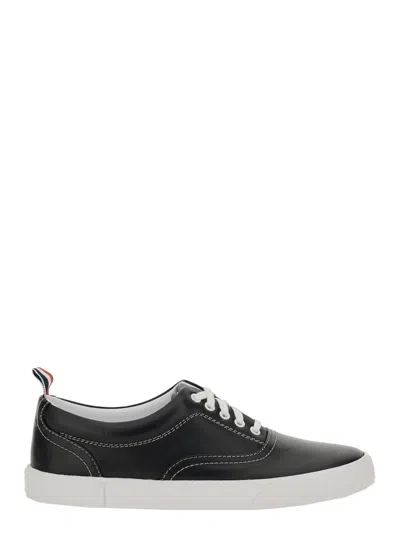 THOM BROWNE 'HERITAGE' BLACK SNEAKERS WITH LOGO TAB ON HEEL IN LEATHER MAN