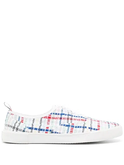 Thom Browne Heritage Seersucker Tulle Sneakers In White