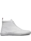 Thom Browne White Vitello Calf Leather High Top Heritage Sneakers In White