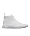 Thom Browne White Vitello Calf Leather High Top Heritage Sneakers In White