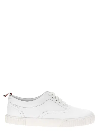Thom Browne Low-top Calf Leather Sneakers With Tricolor Pull Tab In White