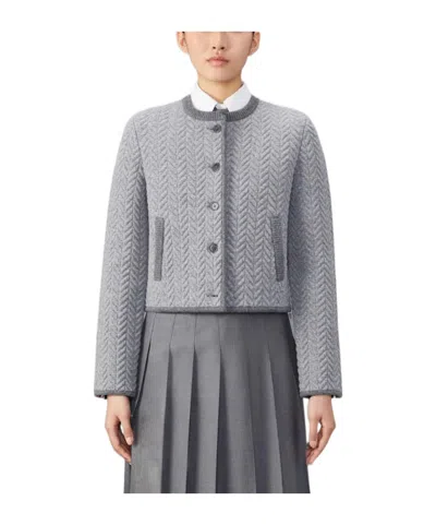 THOM BROWNE HERRINGBONE 3D-KNIT CARDIGAN