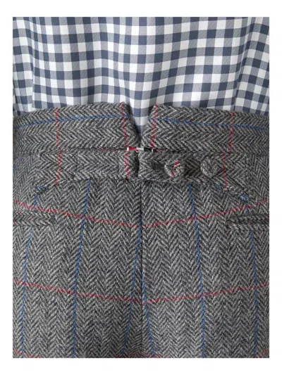Thom Browne Herringbone-check Cuffed Trousers In Gray