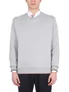 Thom Browne Herringbone Ribbed Crew Neck Sweater In Gray