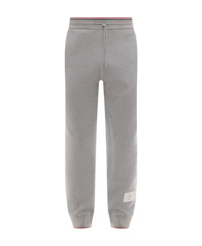 Thom Browne Herringbone-pattern Logo-patch Track Pants In Gray