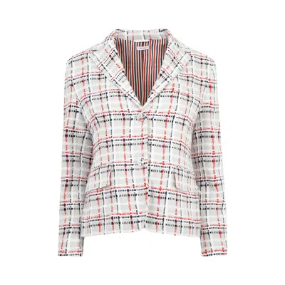 Pre-owned Thom Browne High Break Sportcoat In Eyelash Ribbon Tweed 'white' | Women's Size 42