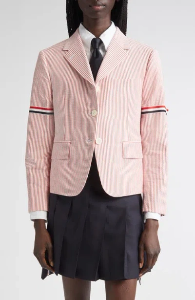 Thom Browne High Break Stripe Cotton Seersucker Blazer In Pink